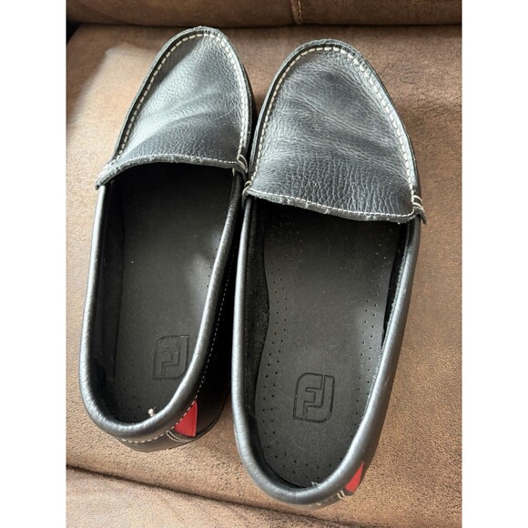 Footjoy Men\'s Black Leather Shoes Size 10.5 W Slip On Loafers Classic Golf Logo main image 12